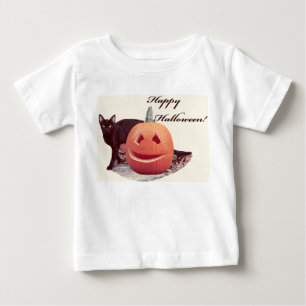 Bebé Camiseta Feliz Halloween de Gato y Calabaza