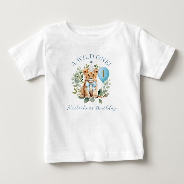 Bebé Camiseta floral de cumpleaños de león Wild One (Anverso)