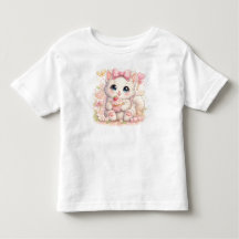 - Camiseta gráfica de gato rosa kawaii para niñas 