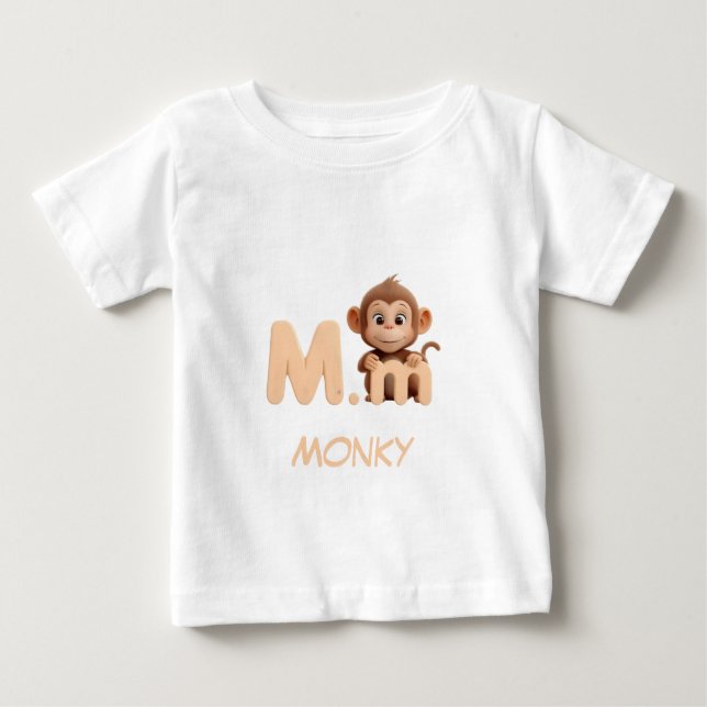 Bebé Camiseta infantil educativa de mono con la letra M (Anverso)