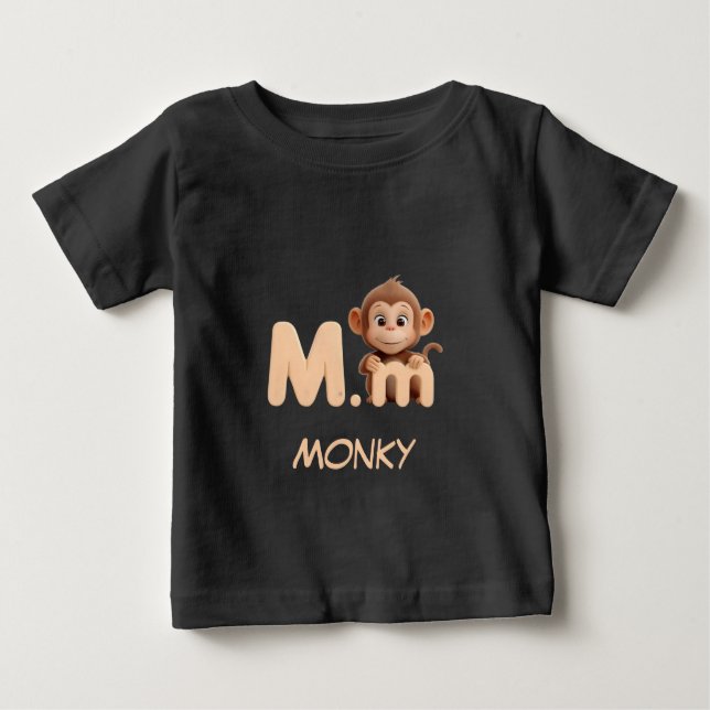 Bebé Camiseta infantil educativa de mono con la letra M (Anverso)