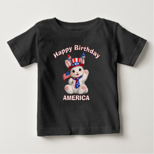 Bebé Camiseta infantil patriótica de conejo blanco (5ao