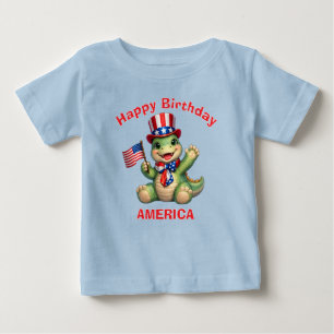 Bebé Camiseta infantil patriótica de dinosaurio (6b)