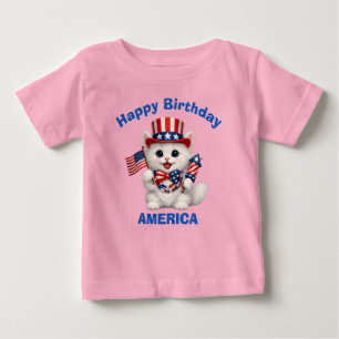 Bebé Camiseta infantil patriótica de gatito blanco (1f)