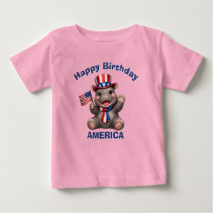 Bebé Camiseta infantil patriótica de hipopótamo (5e)