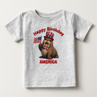 Bebé Camiseta infantil patriótica de morsa (5z)