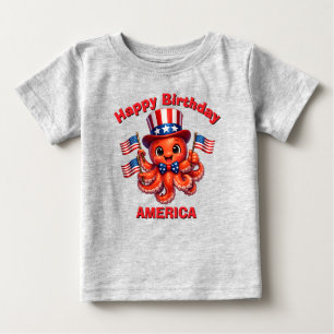 Bebé Camiseta infantil patriótica de pulpo (7b)