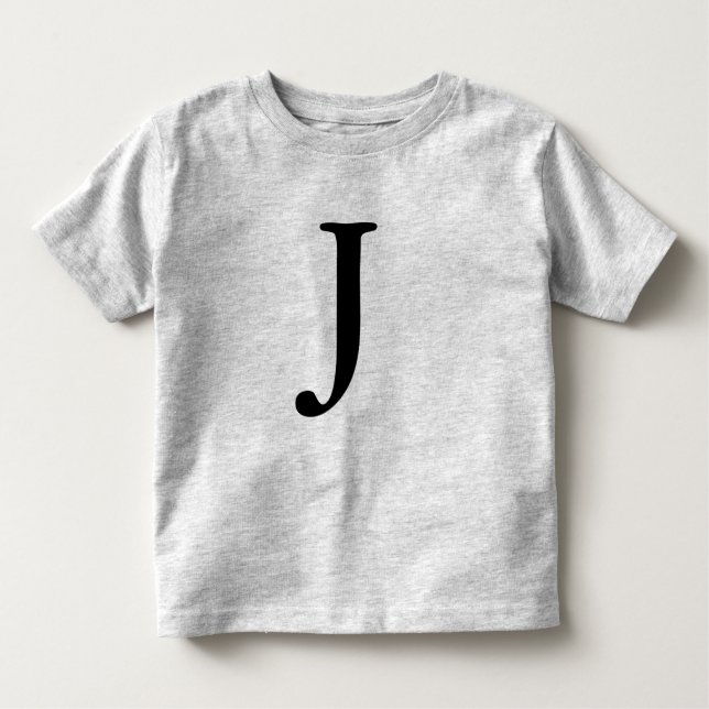 Bebé Camiseta inicial negra con monograma de la letra J (Anverso)