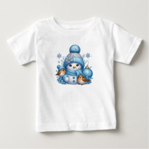 Bebé Camiseta Navideña de Muñeco de Nieve con Pájaros