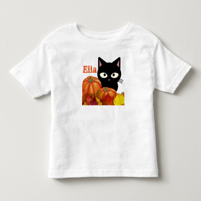Bebé Camiseta negra customizable de gato de Halloween p (Anverso)