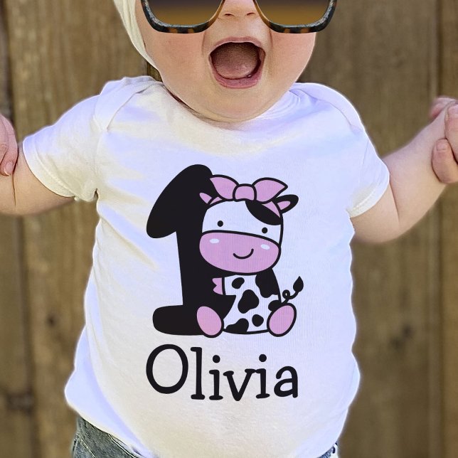 Bebé Camiseta número 1 de vaca de cumpleaños de niña (Subido por el creador)