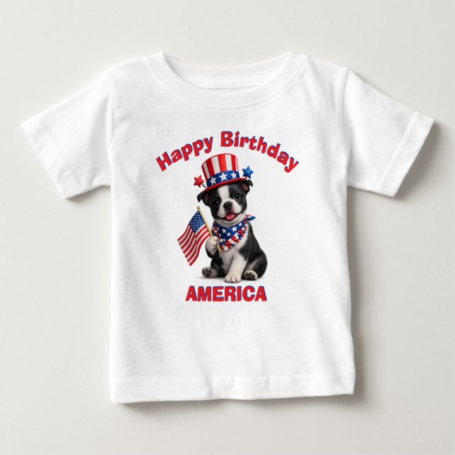 Bebé Camiseta para niño con cachorro de Boston Terrier  (Anverso)