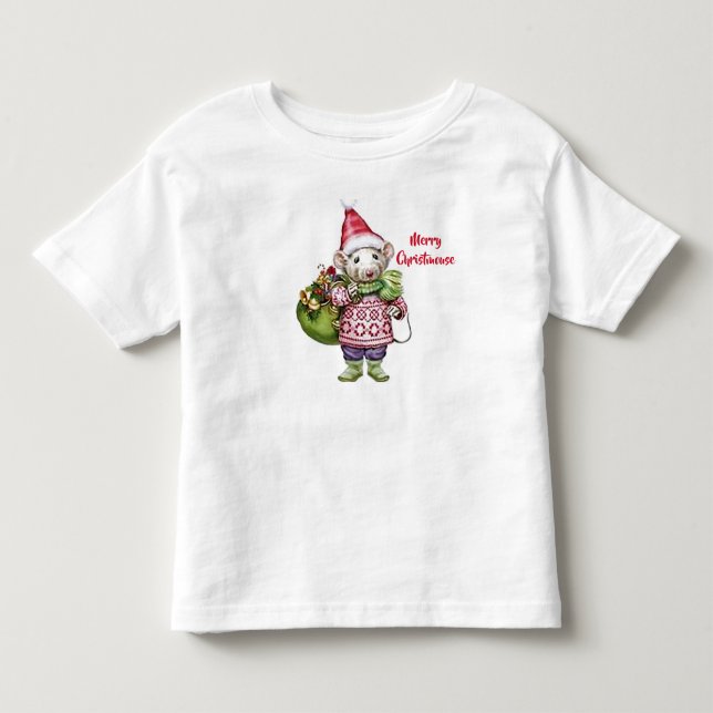 Bebé Camiseta para niños pequeños Feliz Ratón de Navida (Anverso)