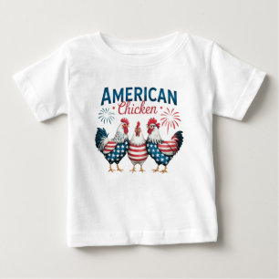 Bebé Camiseta Patriótica Americana de Pollo del 4 de Ju