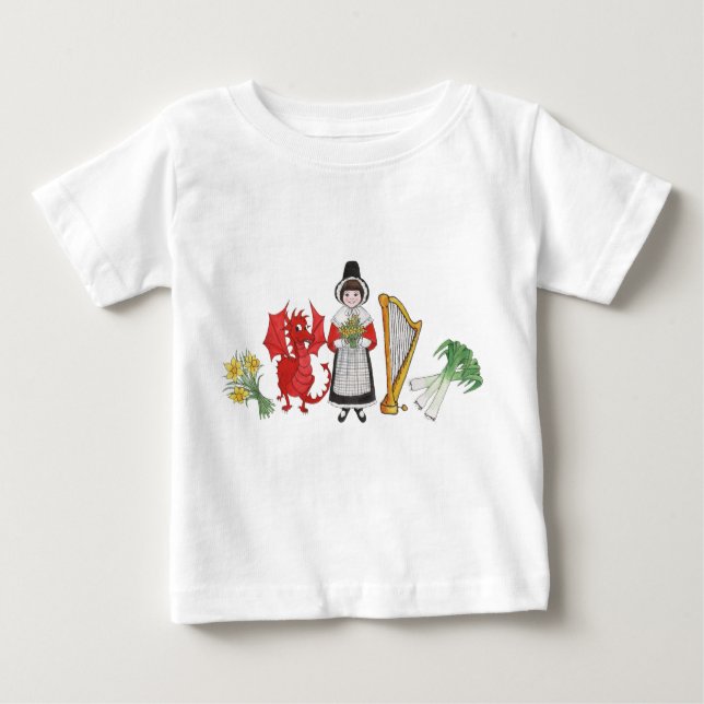 Bebé Camiseta pequeña: Dragón de Daffodils galés arroja (Anverso)