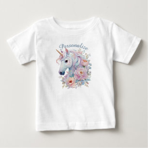 Bebé Camiseta Personalizada con Nombre de Unicornio Flo