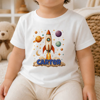 Bebé Camiseta Personalizada de Cohete Retro para Niño