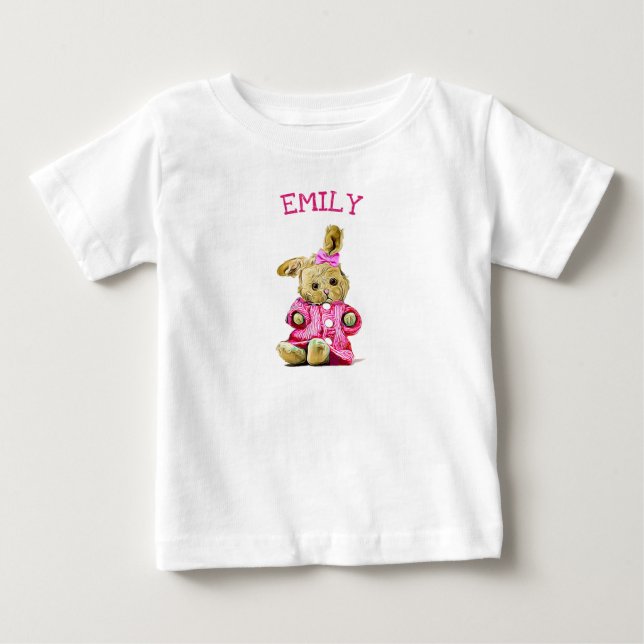 Bebé Camiseta Personalizada de Conejo Bunny Rosa para N (Anverso)