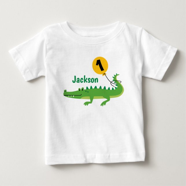Bebé camiseta personalizada de cumpleaños de cocodrilo (Anverso)