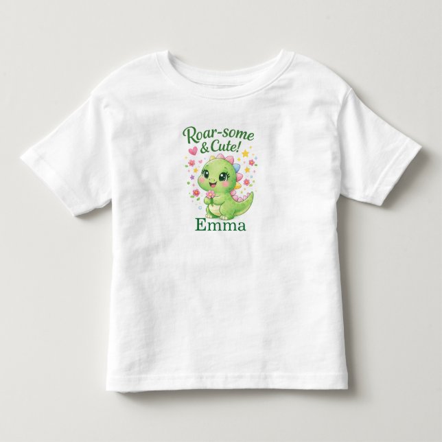 Bebé Camiseta personalizada de cumpleaños de dinosaurio (Anverso)
