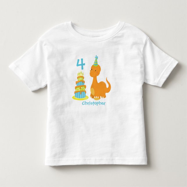 Bebé Camiseta personalizada de cumpleaños de dinosaurio (Anverso)