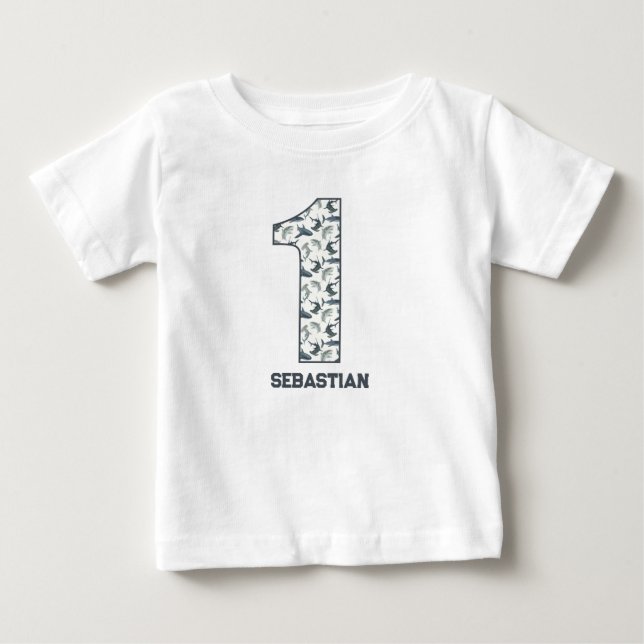 Bebé Camiseta Personalizada de Cumpleaños Número Uno de (Anverso)