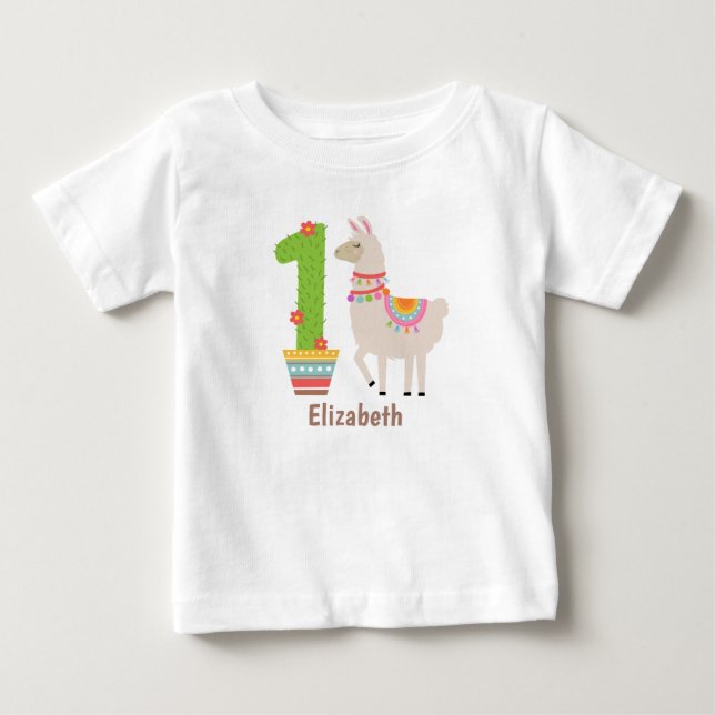 Bebé camiseta personalizada de llama linda para primer  (Anverso)