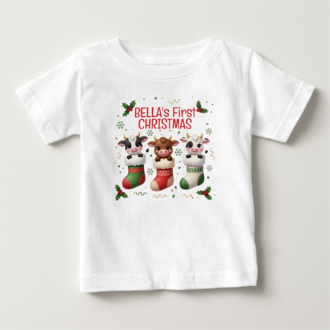 Bebé Camiseta personalizada de Navidad de la primera va (Anverso)