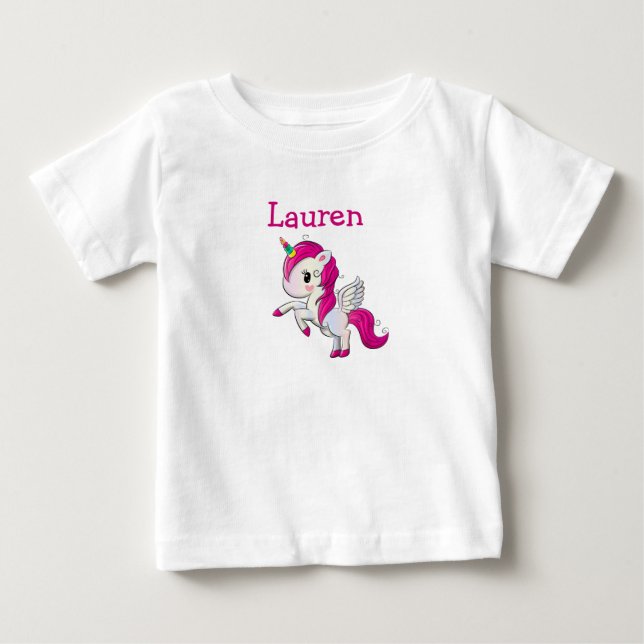 Bebé Camiseta Personalizada de Unicornio Rosa con Nombr (Anverso)