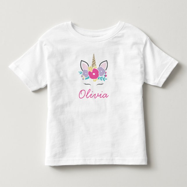 Bebé Camiseta personalizada de unicornio y flores con p (Anverso)