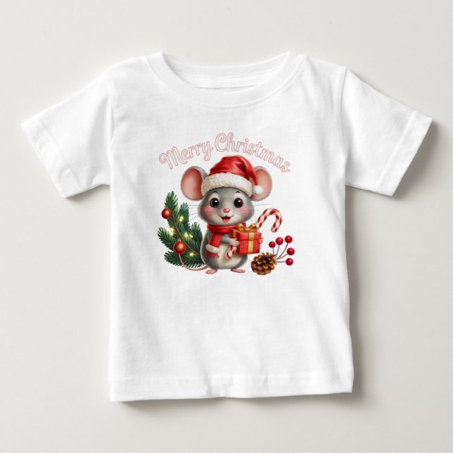 Bebé Camiseta Ratón de Navidad (Anverso)
