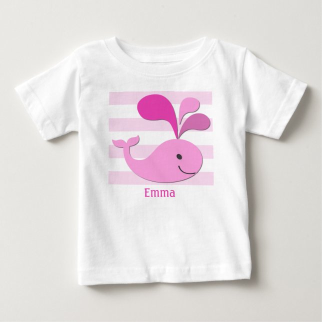Bebé Camiseta rosa de ballena y franjas (Anverso)