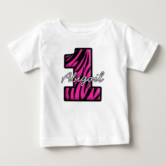 Bebé Camiseta rosa negra de cebra de un año (Anverso)