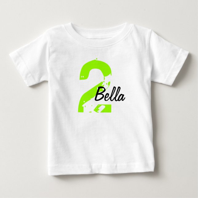 Bebé Camiseta verde y negra del nombre y de la edad (Anverso)