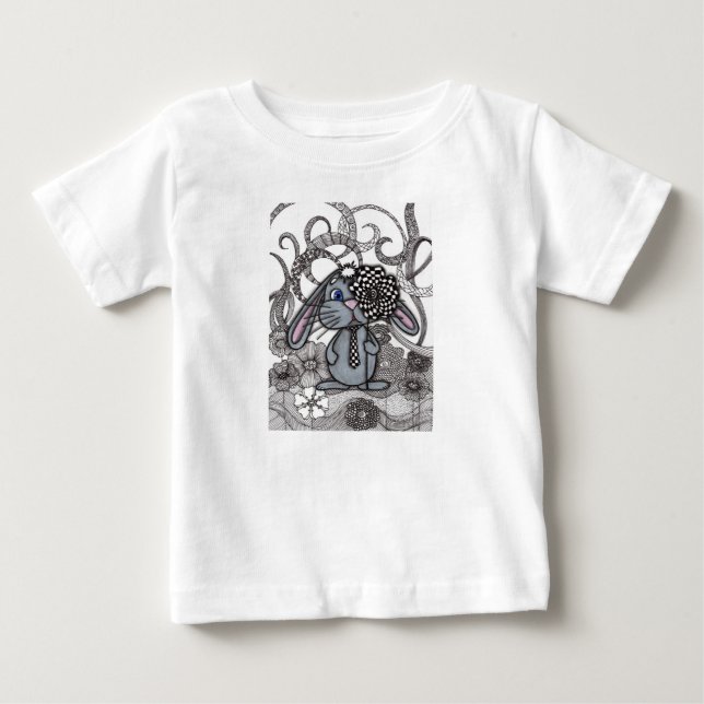 Bebé Camiseta Zen Doodle de conejo Bunny dibujado a man (Anverso)