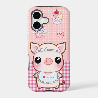 Bebé cerdito lindo y cupcakes kawaii