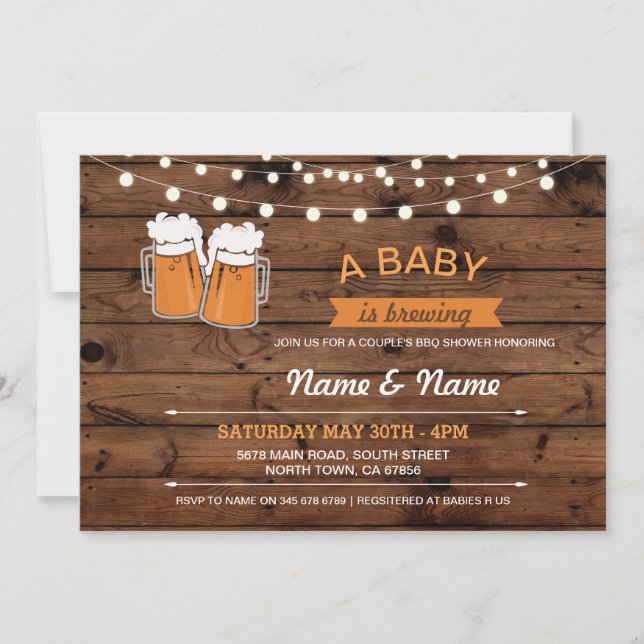 Bebe: Cerveza de ducha Luz Invitación de madera (Anverso)
