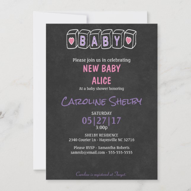 Bebé Chalkboard bloquea invitación de Baby Shower (Anverso)