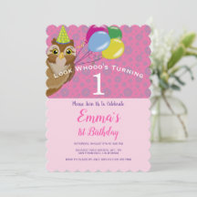 Bebé Chica Cute Owl Globos Invitación al primer cu