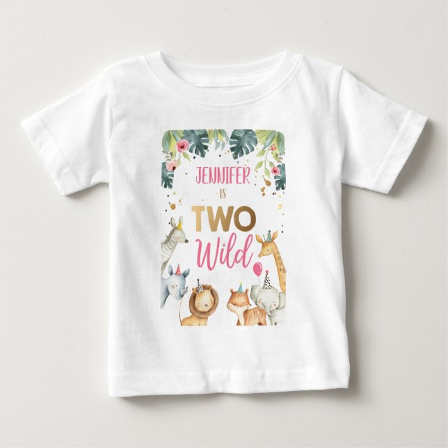 Bebé Chica de animales de Safari Camiseta de cumpleaños (Anverso)