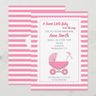 Bebé chica Ducha lindo carro rosa Invitación