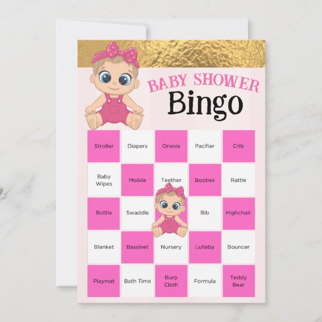 Bebé Chica Rosa Y Oro Bebé Bebé Juego De Bingo (Anverso)