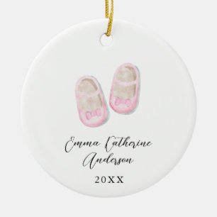 Bebé Chica Rosa Zapatos Navidades Ornamento cerámi