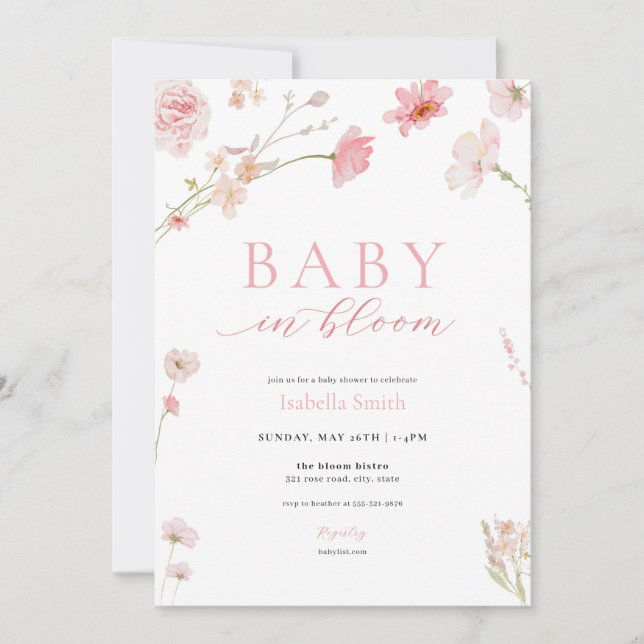 Bebé Chica rosado en una invitación de Baby Shower (Anverso)