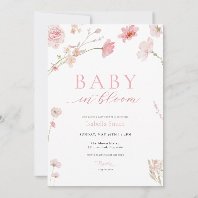 Bebé Chica rosado en una invitación de Baby Shower (Anverso)