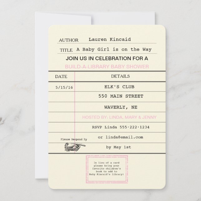 Bebé Chica Vintage Biblioteca de tarjetas Shower (Anverso)