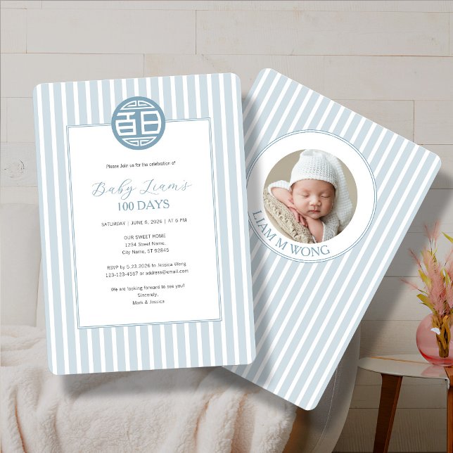 Bebé Chino 100 Días Invitación Azul (Subido por el creador)