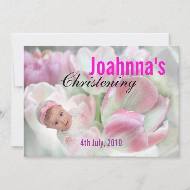 Bebé Christening Invitación Flores Rosa (Anverso)