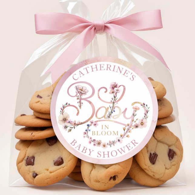 Bebé con flores rosadas en Pegatina de sangre - Bo (Wildflower Dusty Pink Baby Shower Favor)