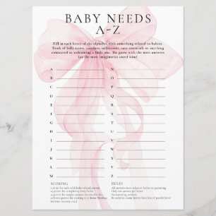 Bebé con lazo rosa necesita tarjeta de juego A-Z p